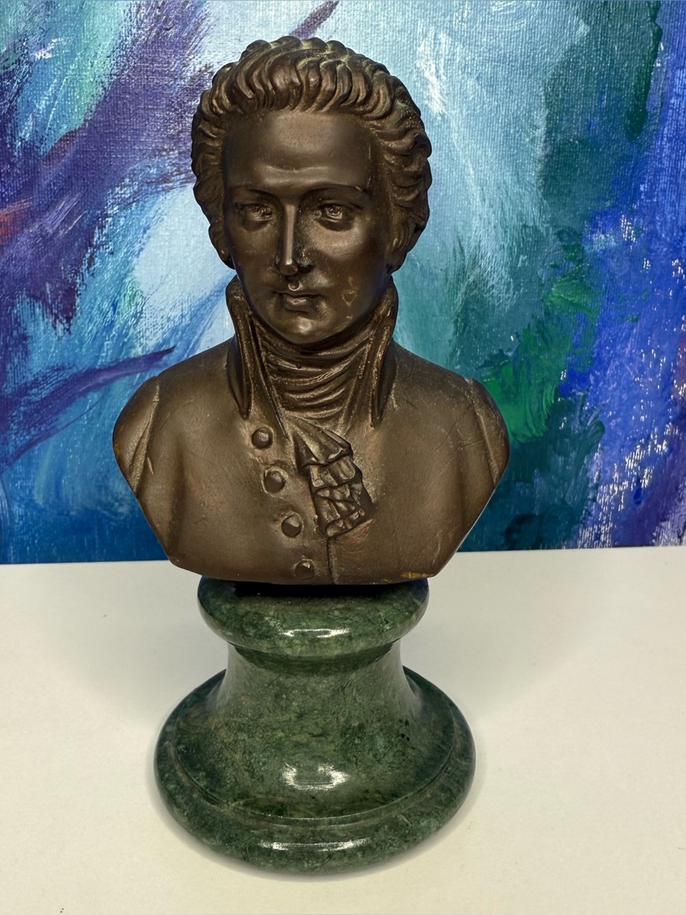 Mozart Bust Statue Sculpture Green Marble & Metal Olee Vintage Classical Music